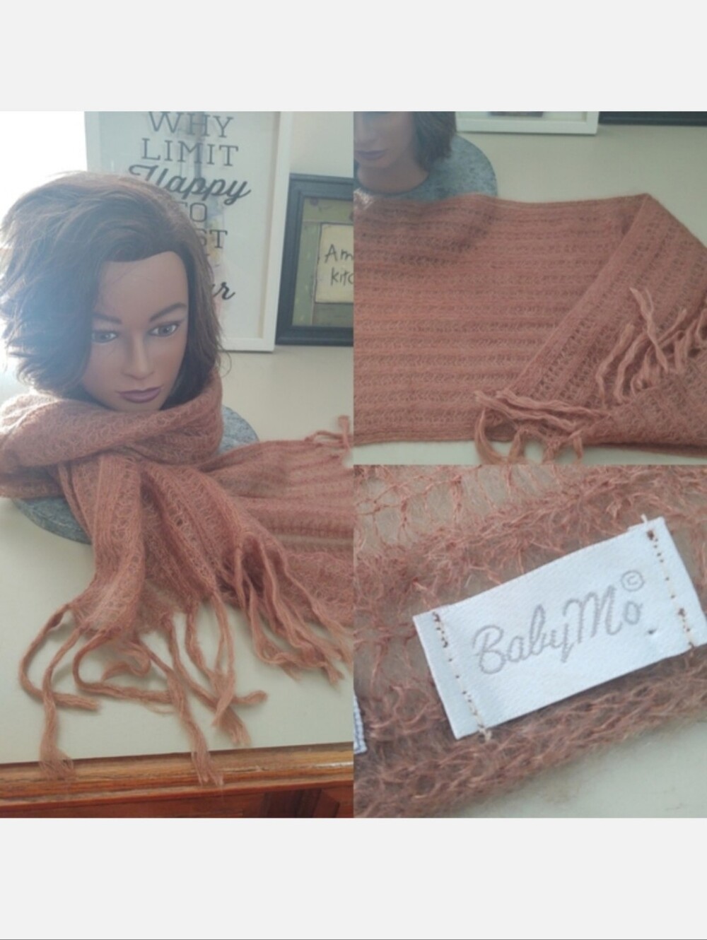 BabyMo Kid Mohair Wide Scarf Tan/Brown